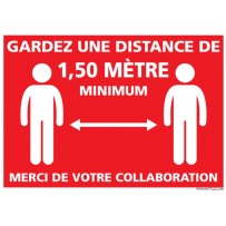 Signalétique adhésif mur - Garder une distance de 1M50 signalétique au sol rectangle Covid
