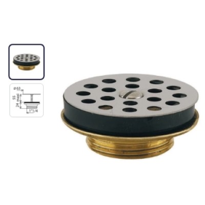 Bonde  lavabo  laiton ou PVC diamètre 63 avec grille inox